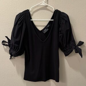 Maeve Black Puff Sleeve Tie Front Blouse